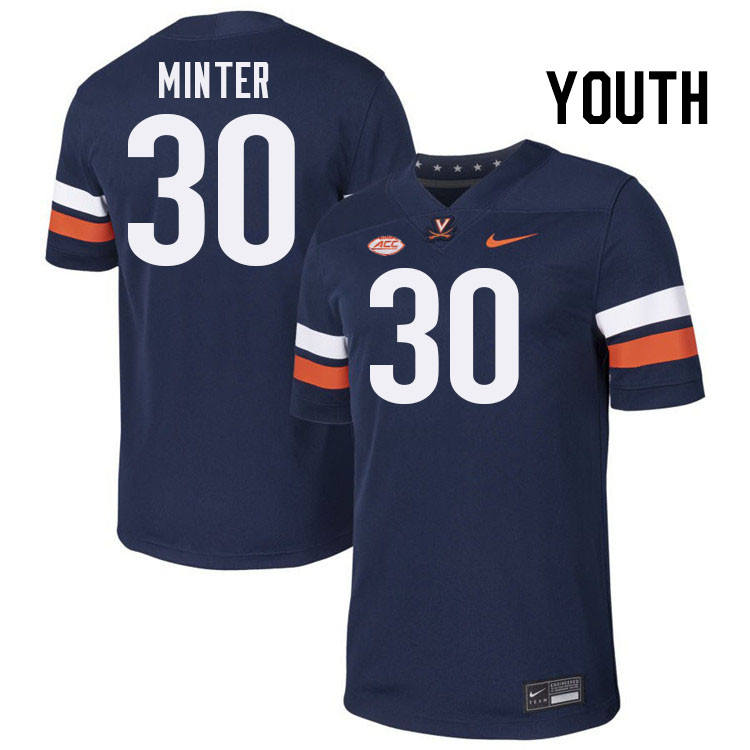 Youth Virginia Cavaliers #30 Ethan Minter College Football Jerseys Stitched-Navy